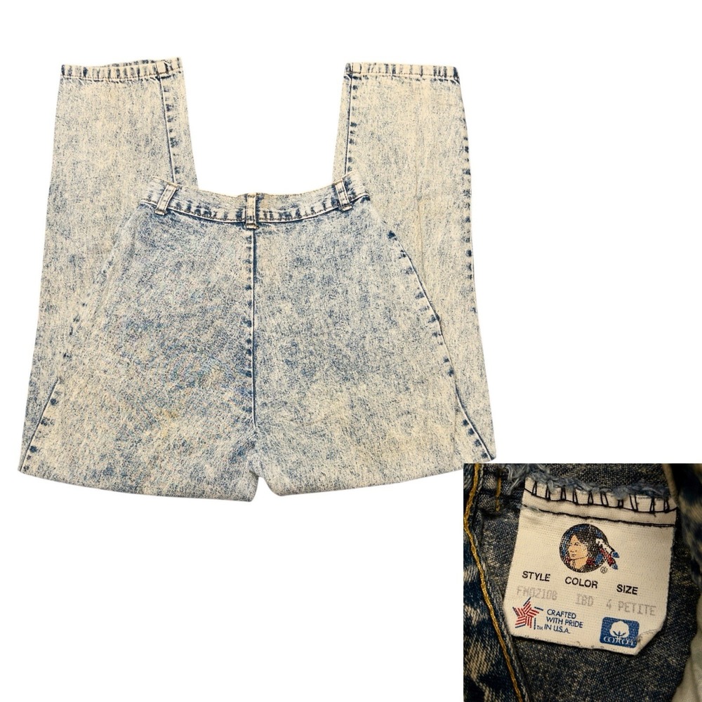 Vtg 80s Cherokee Acid Wash Paper Bag Waist Jeans Women's 4P Granny Mom Hip‎ Hop